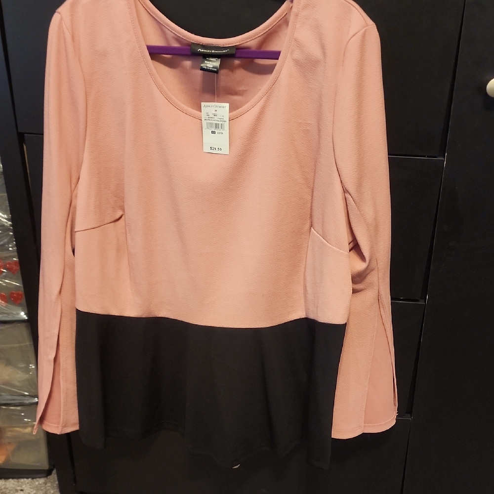 Ashley Stewart Pink and Black Long Sleeve Top